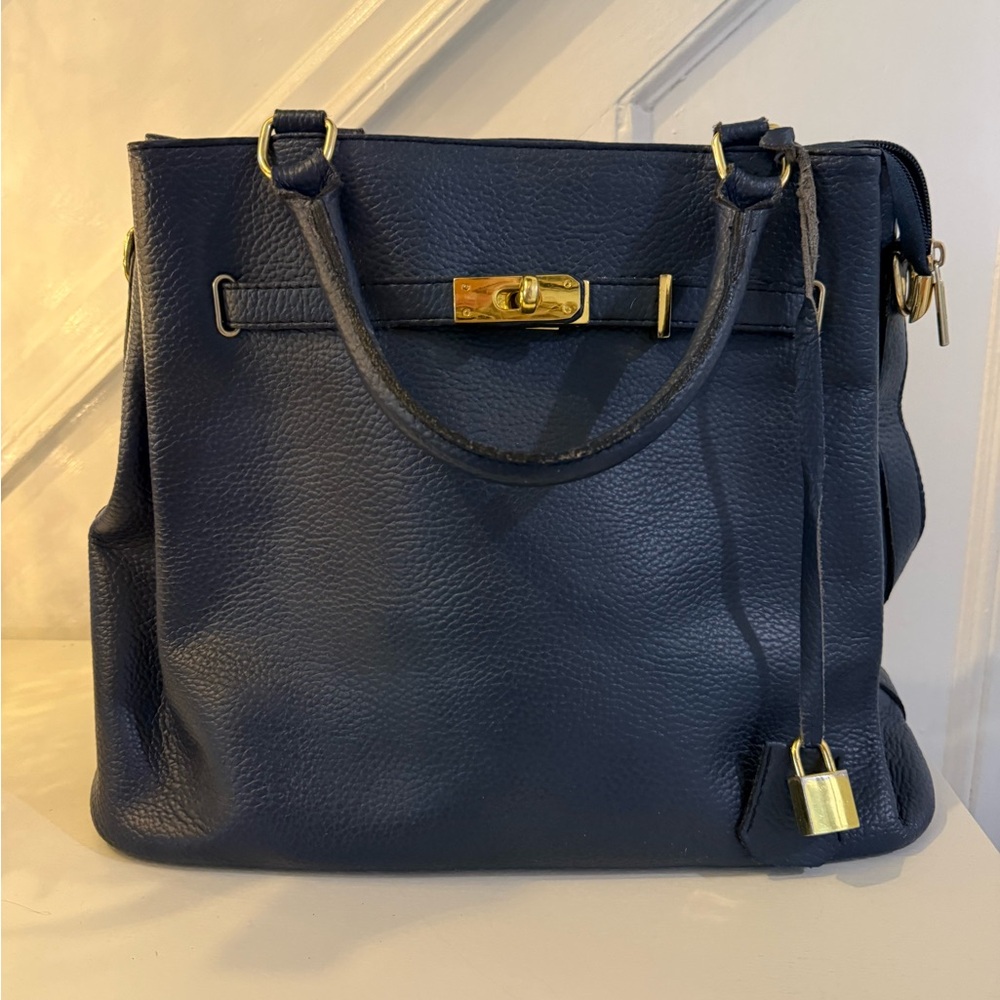 Elegant Navy Blue Leather Handbag